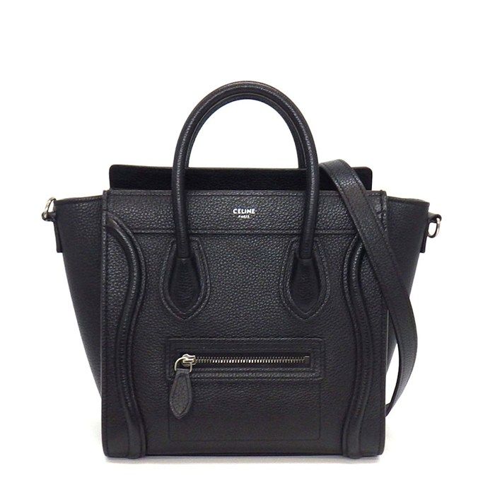 Celine Shoulder Bag Luggage Nano Black Drumdo Calfskin Silver