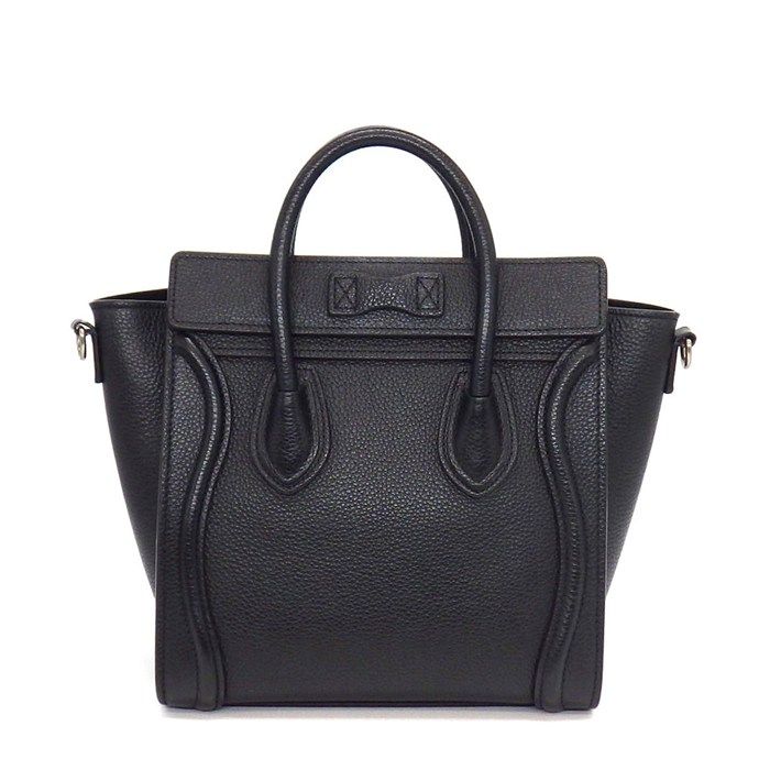 Celine Shoulder Bag Luggage Nano Black Drumdo Calfskin Silver — view 2