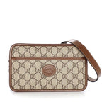 Gucci Shoulder Bag Interlocking G Beige Ebony GG Supreme Canvas Leather