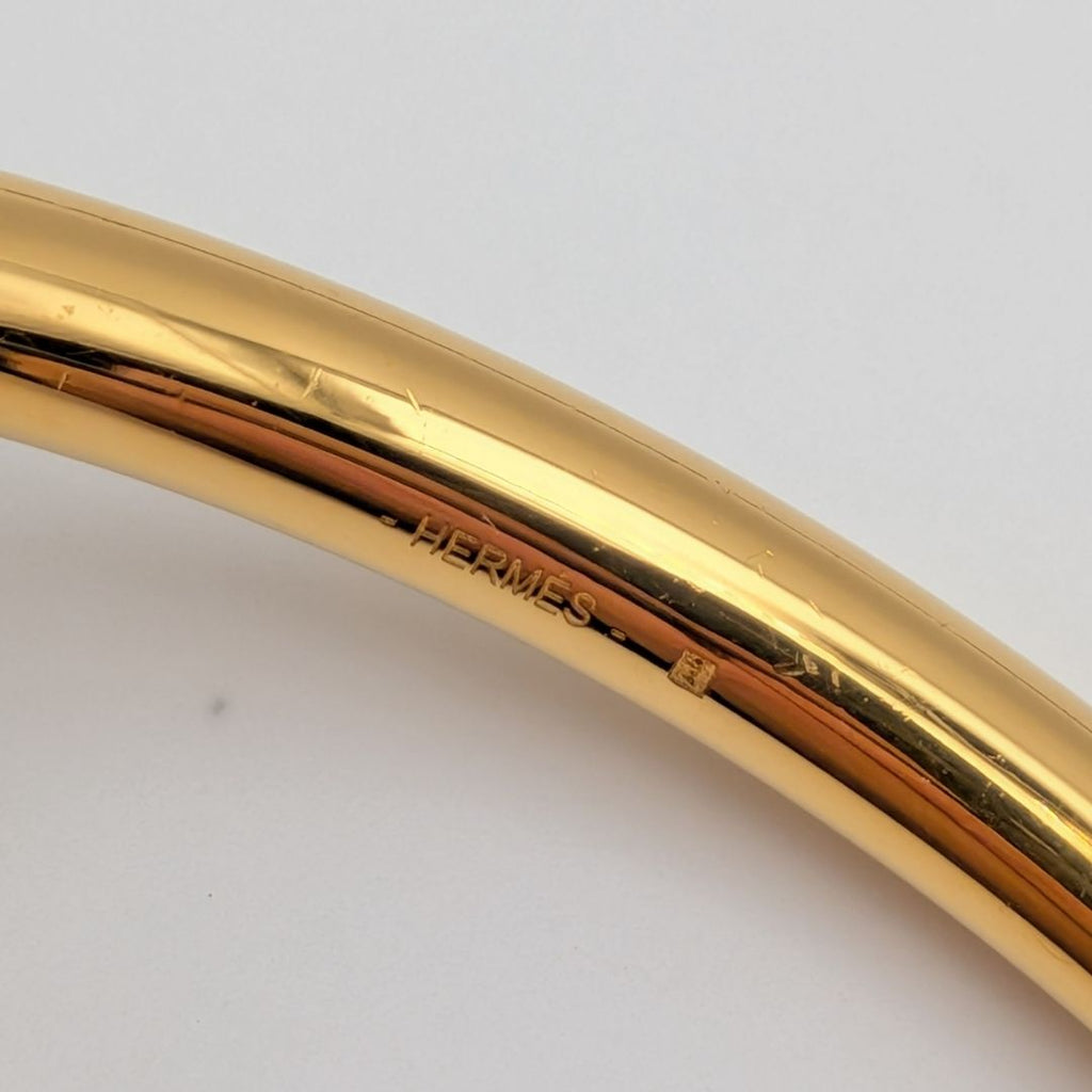 Hermes Loop Grand Necklace Gold Black Metal Leather Circle — view 4