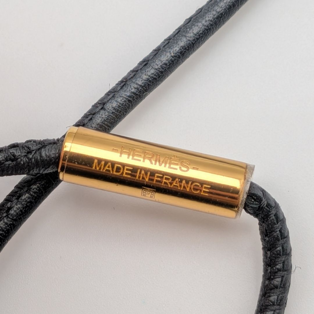 Hermes Loop Grand Necklace Gold Black Metal Leather Circle — view 5