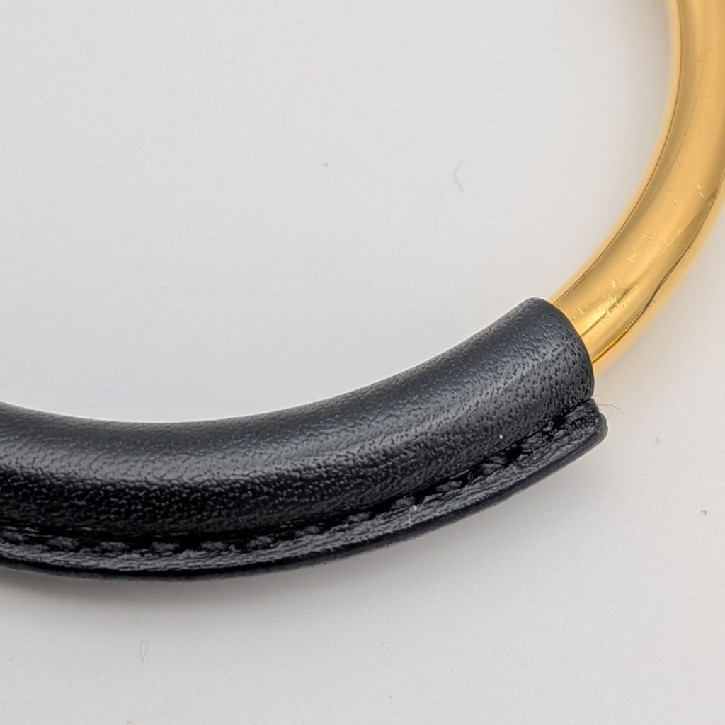 Hermes Loop Grand Necklace Gold Black Metal Leather Circle — view 2
