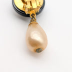 Chanel Single Earrings CC Logo Gold Black Faux Pearl Drop Swing Vintage 95P — view 4