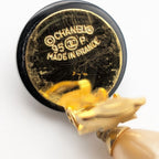 Chanel Single Earrings CC Logo Gold Black Faux Pearl Drop Swing Vintage 95P — view 6