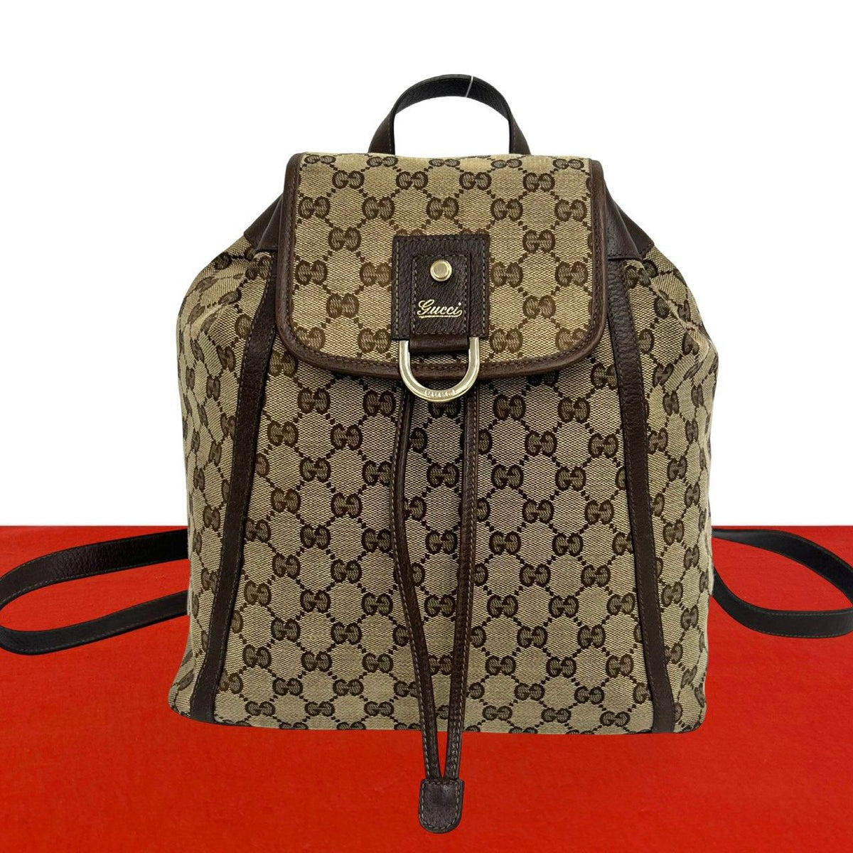 Gucci Abbey GG Canvas Leather Backpack Brown