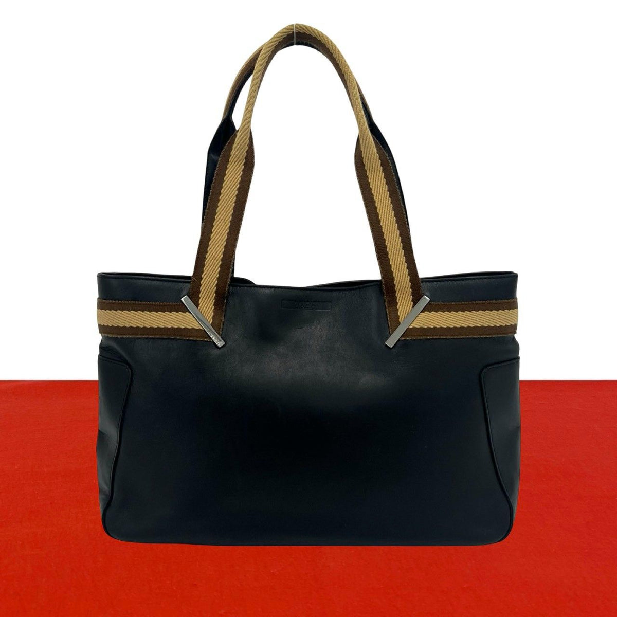 Gucci Sherry Line Leather Mini Tote Bag Black