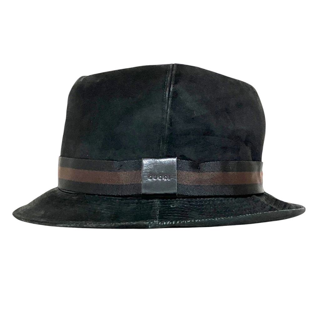 Gucci Lamb Suede Leather Folded Hat L Black — view 2