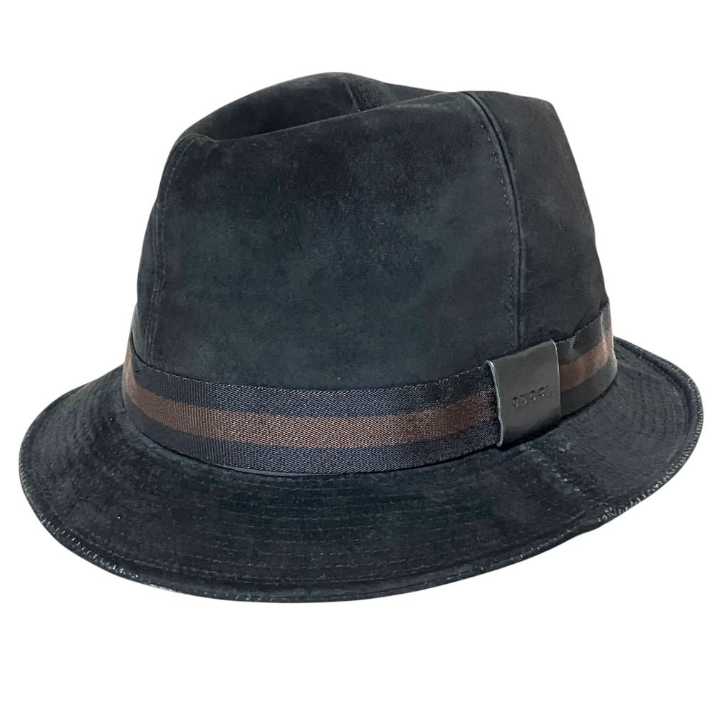 Gucci Lamb Suede Leather Folded Hat L Black