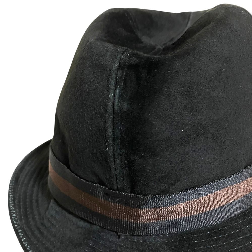 Gucci Lamb Suede Leather Folded Hat L Black — view 3