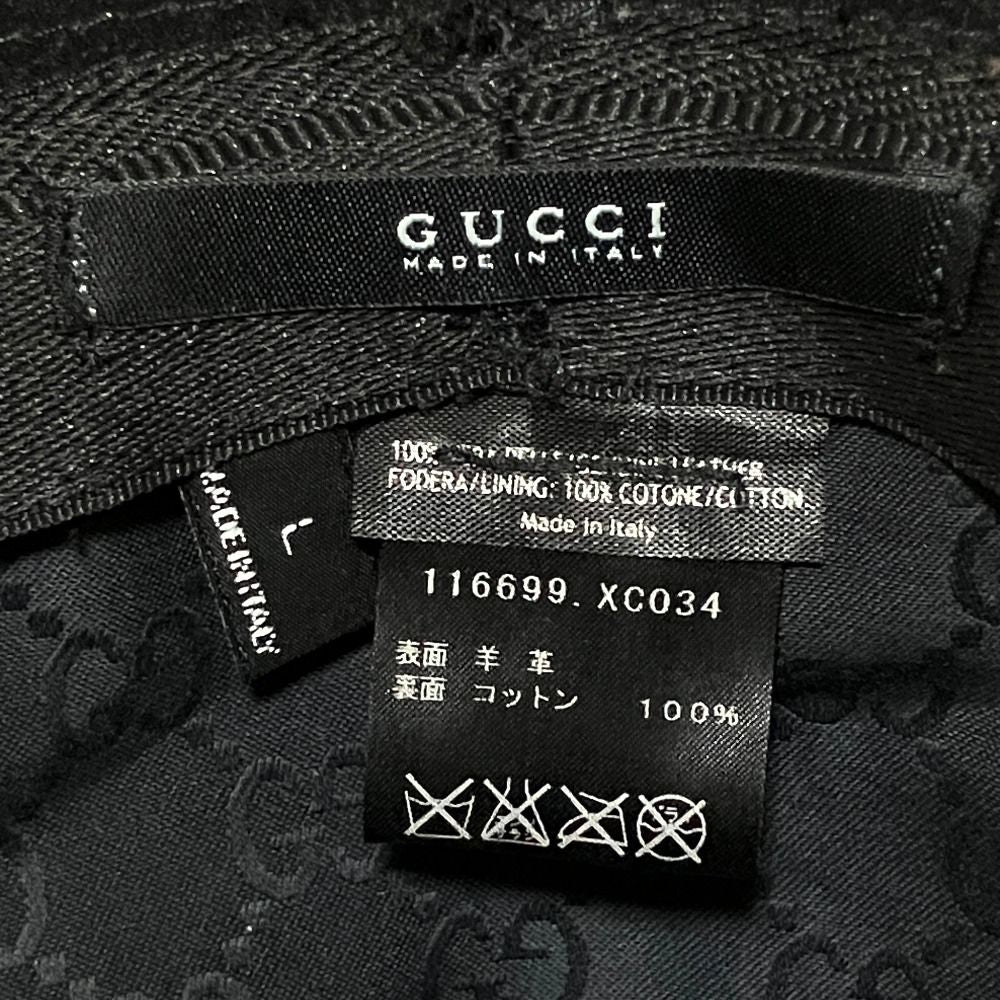 Gucci Lamb Suede Leather Folded Hat L Black — view 8