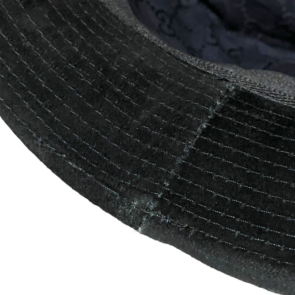 Gucci Lamb Suede Leather Folded Hat L Black — view 6