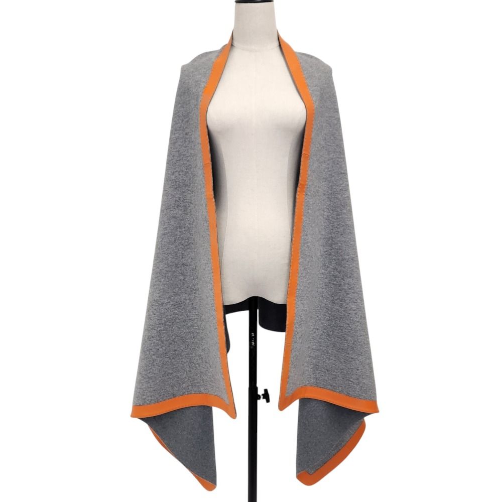 Hermes Cashmere Wool Trim Blanket Shawl Gray Orange Scarf — view 2