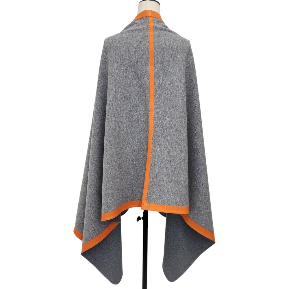 Hermes Cashmere Wool Trim Blanket Shawl Gray Orange Scarf — view 4