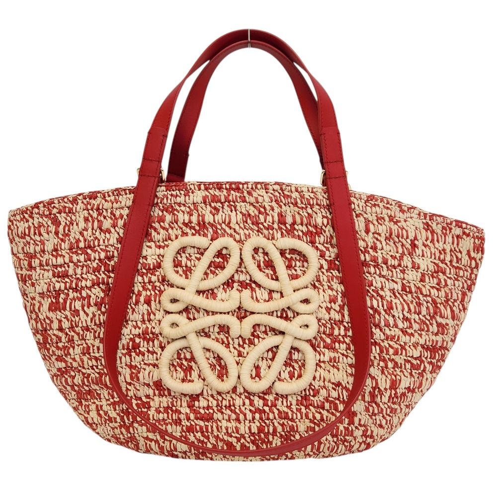 Loewe Eclipse Basket Raffia&calfskin Medium Red Natural Handbag — view 2