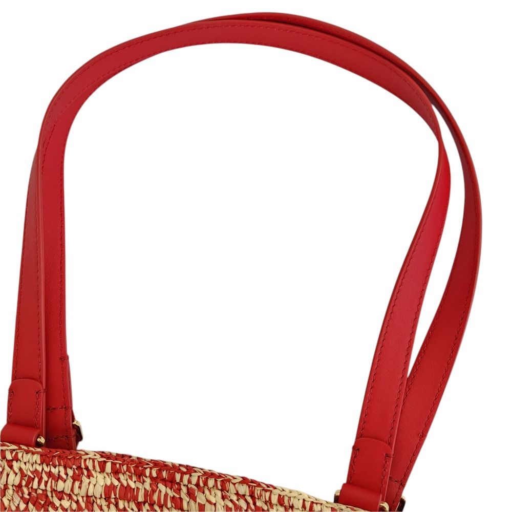 Loewe Eclipse Basket Raffia&calfskin Medium Red Natural Handbag — view 7