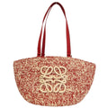 Loewe Eclipse Basket Raffia&calfskin Medium Red Natural Handbag