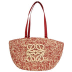 Loewe Eclipse Basket Raffia&calfskin Medium Red Natural Handbag