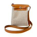 Hermes Herbag TPM Black Canvas Toile H Shoulder Bag Beige