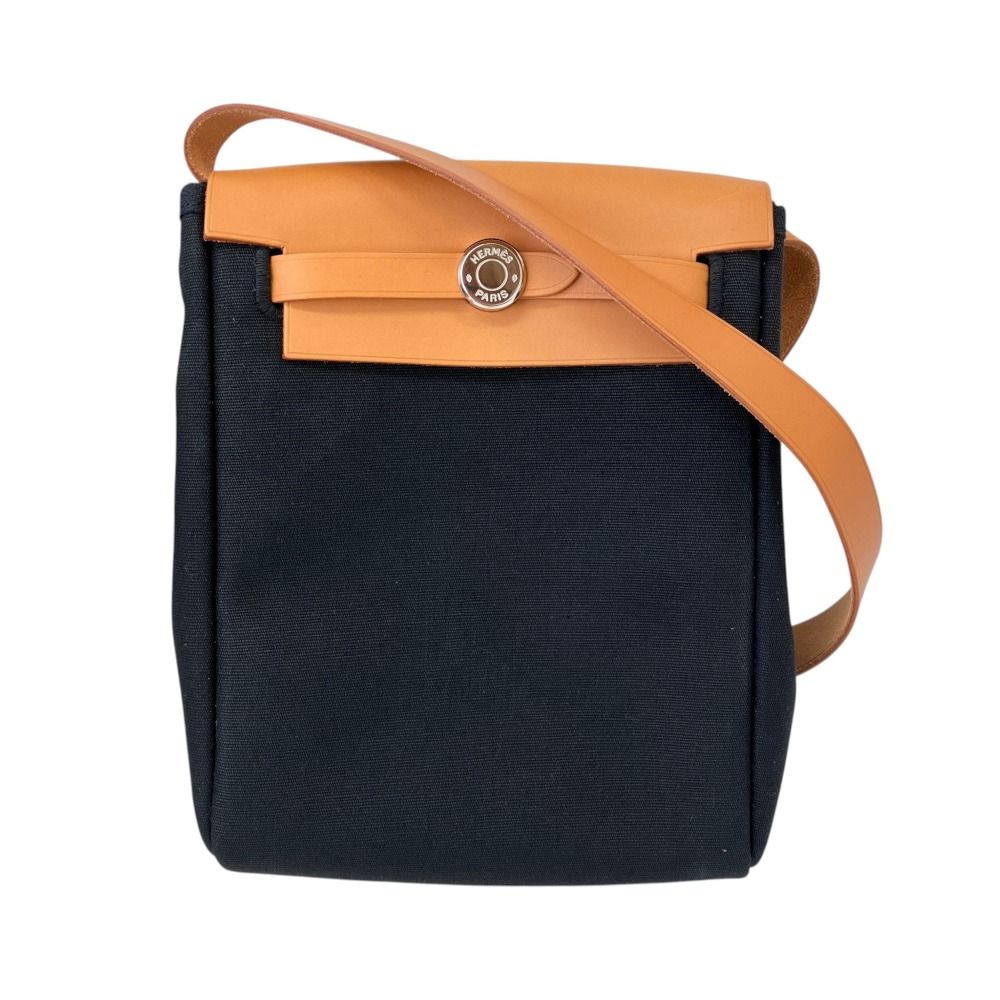 Hermes Herbag TPM Black Canvas Toile H Shoulder Bag Beige — view 8