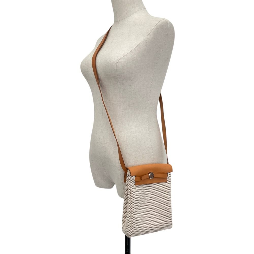 Hermes Herbag TPM Black Canvas Toile H Shoulder Bag Beige — view 7