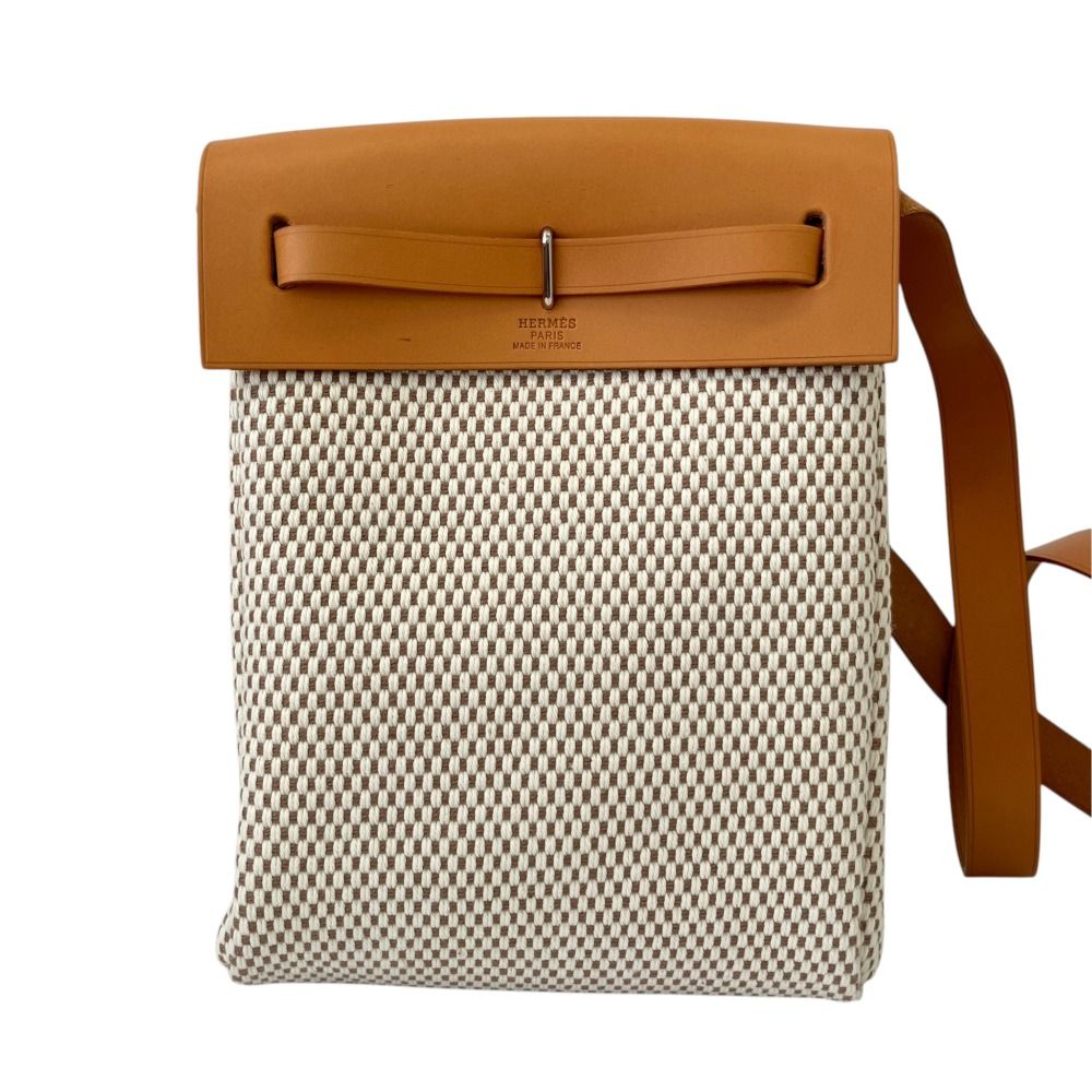 Hermes Herbag TPM Black Canvas Toile H Shoulder Bag Beige — view 3