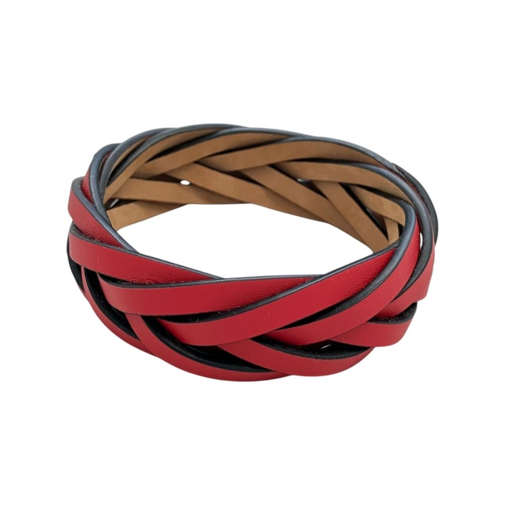 Loewe Mesh Braided Leather Bangle Bracelet Red