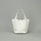Hermes Picotin Lock PM 18 PM Tote Bag Taurillon Clemence White Gold — view 3