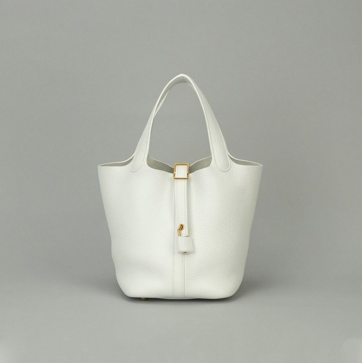 Hermes Picotin Lock PM 18 PM Tote Bag Taurillon Clemence White Gold