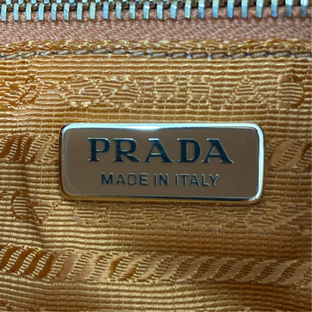 Prada Triangle Plate Soft Gray Leather Pouch Brown — view 8