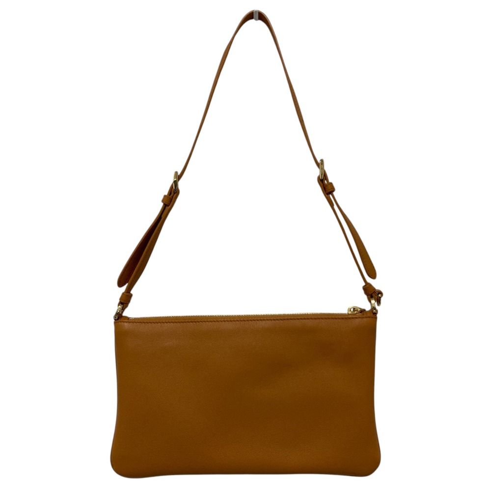 Prada Triangle Plate Soft Gray Leather Pouch Brown — view 2