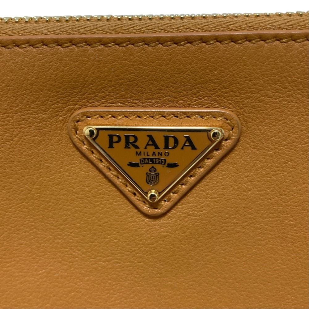 Prada Triangle Plate Soft Gray Leather Pouch Brown — view 7