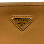 Prada Triangle Plate Soft Gray Leather Pouch Brown — view 7