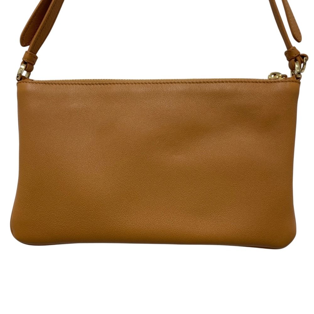Prada Triangle Plate Soft Gray Leather Pouch Brown — view 5