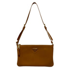Prada Triangle Plate Soft Gray Leather Pouch Brown