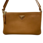 Prada Triangle Plate Soft Gray Leather Pouch Brown — view 3