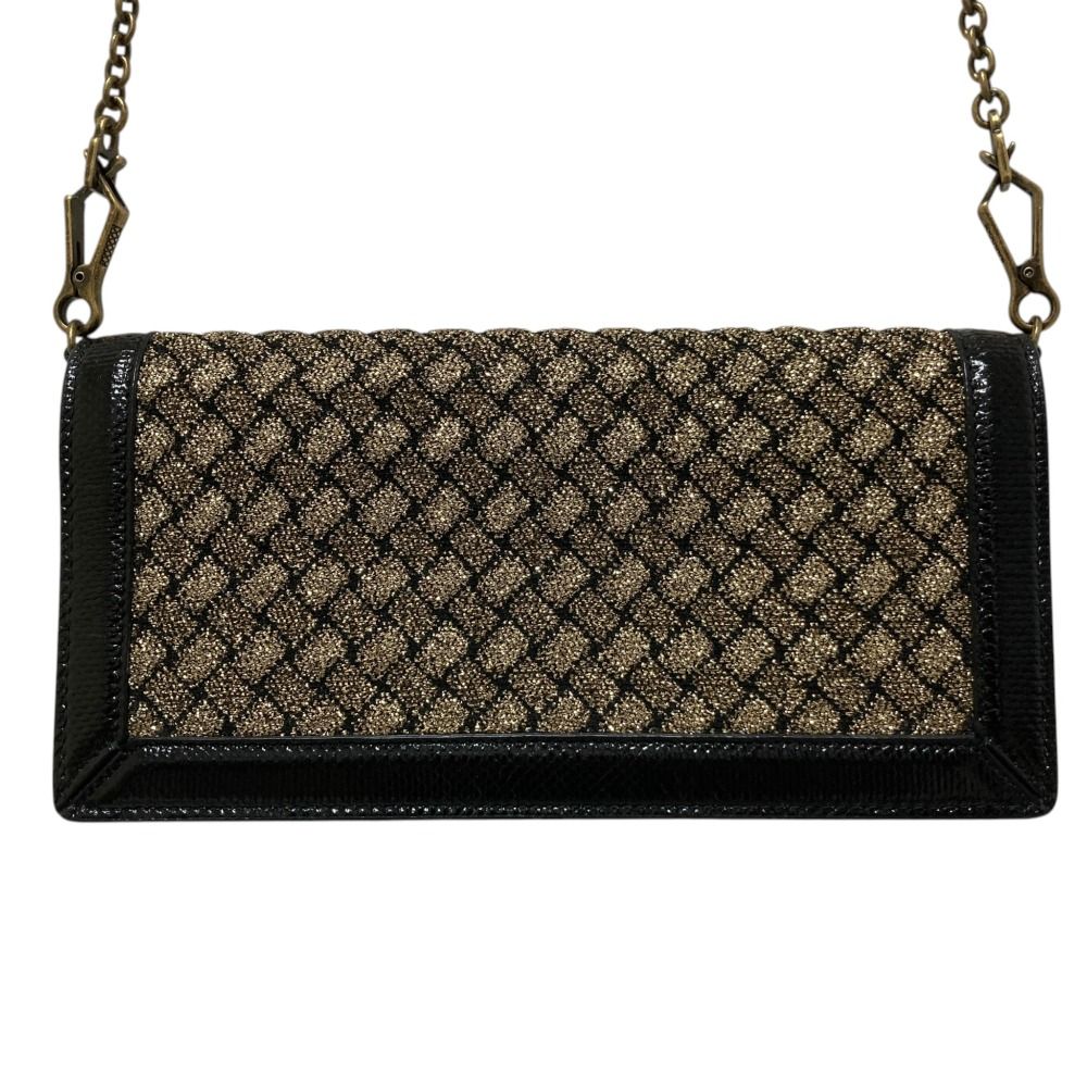 Bottega Veneta Intrecciato Chain Wallet Shoulder Bag Gold Colored Black — view 2