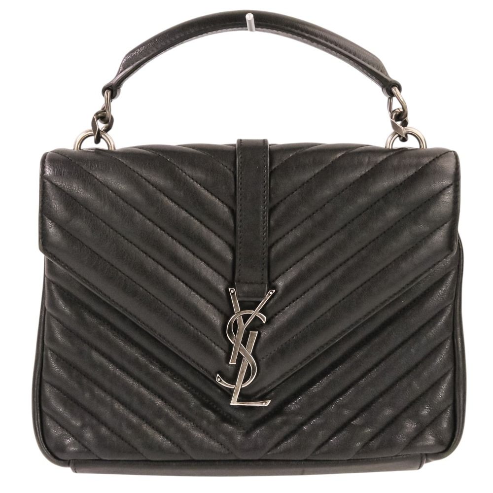 Saint Laurent Paris Carre Medium Leather 2-Way Chain Shoulder Bag Black — view 2