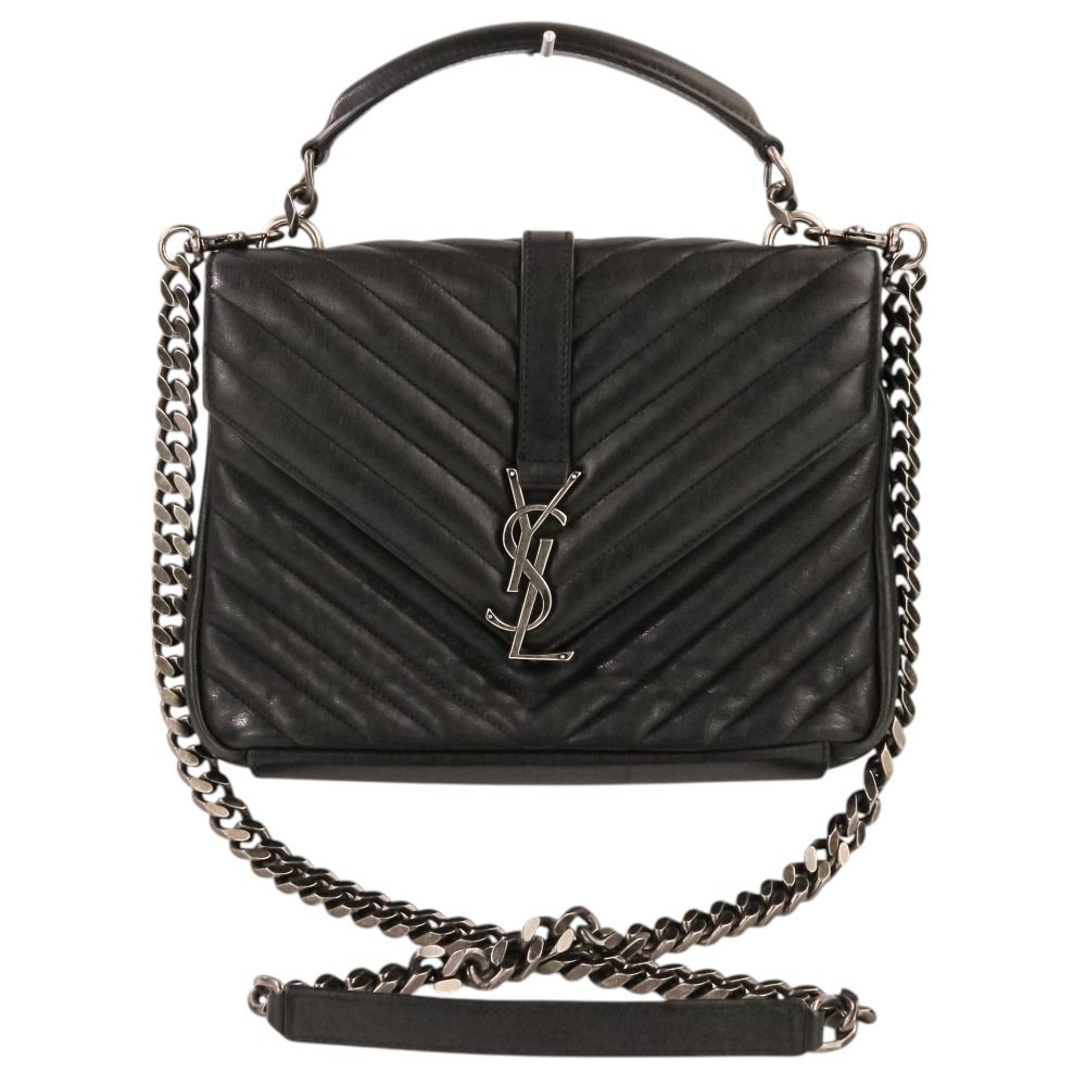Saint Laurent Paris Carre Medium Leather 2-Way Chain Shoulder Bag Black