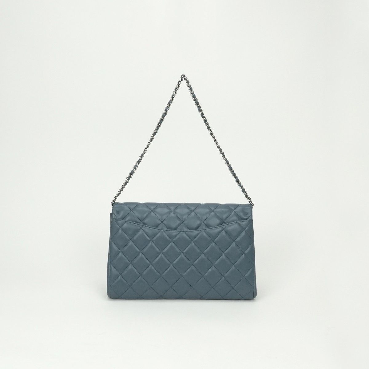 Chanel Quilted Shoulder Bag Lambskin Blue Silver Chain CC Logo Turnlock — view 3