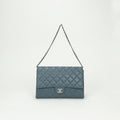 Chanel Quilted Shoulder Bag Lambskin Blue Silver Chain CC Logo Turnlock