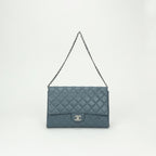 Chanel Quilted Shoulder Bag Lambskin Blue Silver Chain CC Logo Turnlock