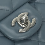 Chanel Quilted Shoulder Bag Lambskin Blue Silver Chain CC Logo Turnlock — view 7