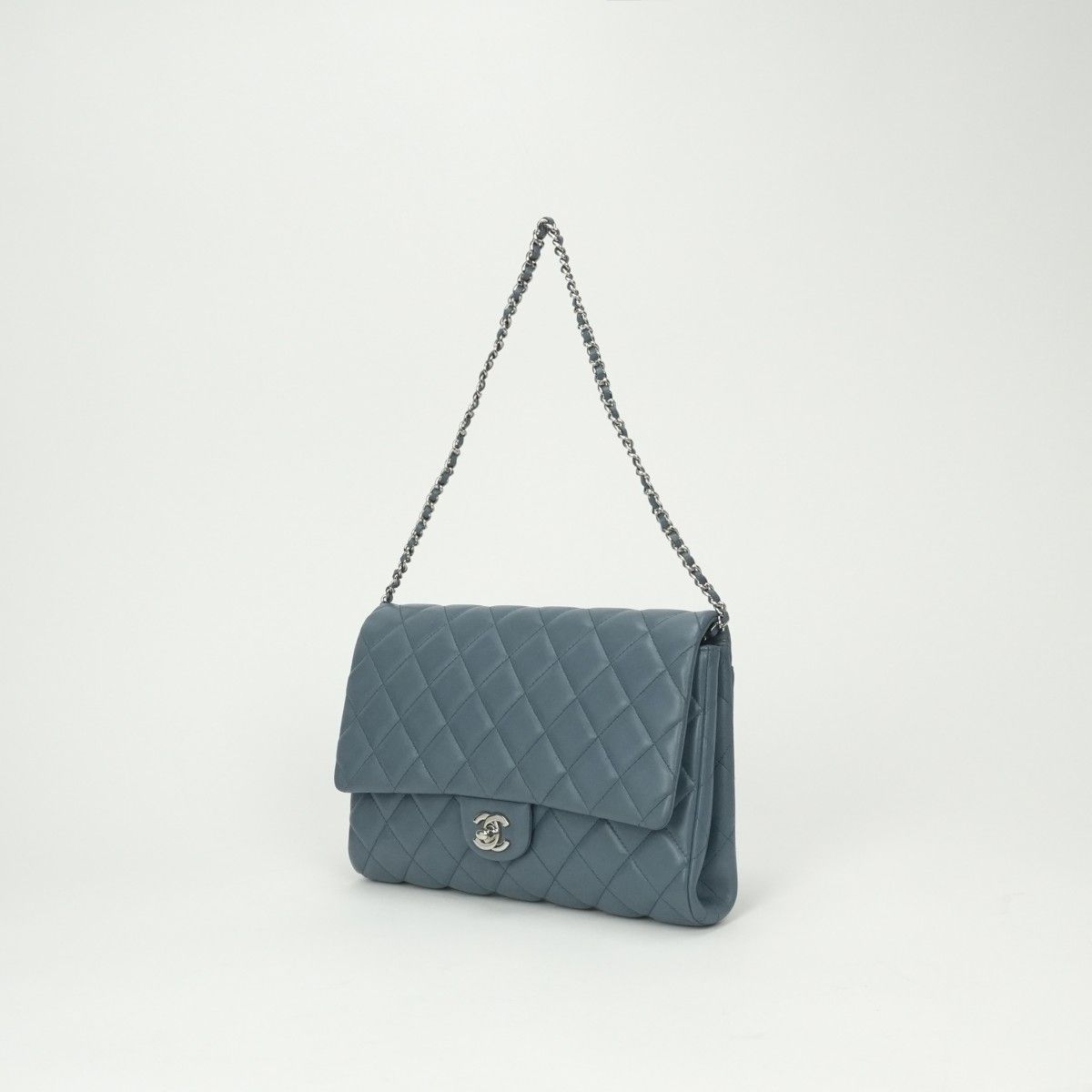 Chanel Quilted Shoulder Bag Lambskin Blue Silver Chain CC Logo Turnlock — view 2