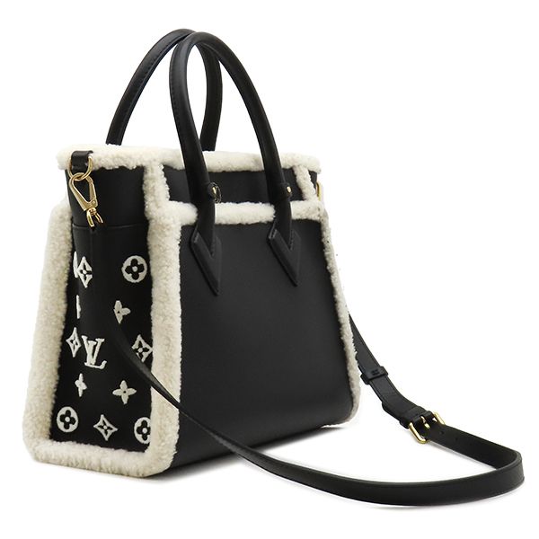 Louis Vuitton 2-Way Bag on My Side MM Leather Shearling Black White Gold Fur — view 2
