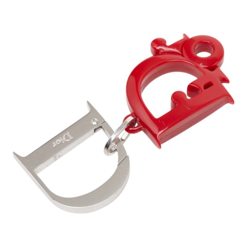 Dior D Logo Charm Key Holder Red Silver Metal Plastic — view 2