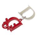 Dior D Logo Charm Key Holder Red Silver Metal Plastic
