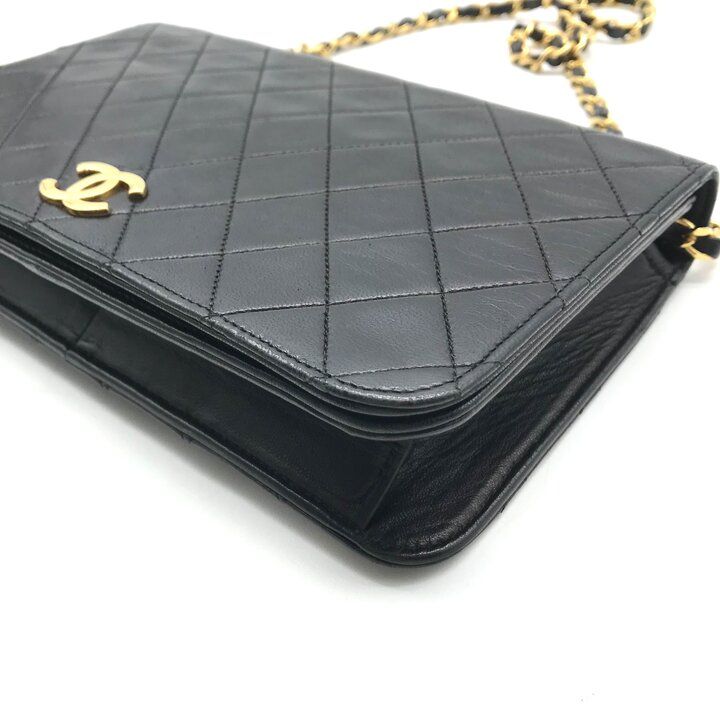 Chanel CC Logo Quilted Push Lock Leather Chain Shoulder Bag Black — view 6