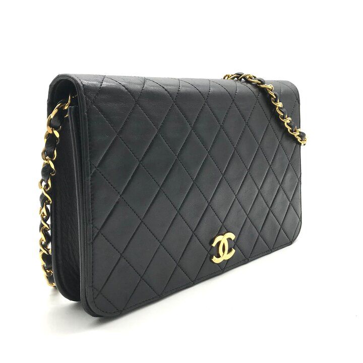 Chanel CC Logo Quilted Push Lock Leather Chain Shoulder Bag Black — view 2