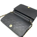 Chanel CC Logo Quilted Push Lock Leather Chain Shoulder Bag Black — view 8