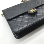 Chanel CC Logo Push Lock Lambskin Quilted Shoulder Bag Black — view 5